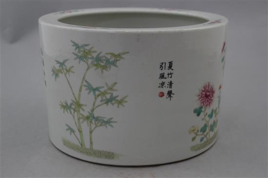 A Chinese famille rose cylindrical brush pot, 21.5cm diam.